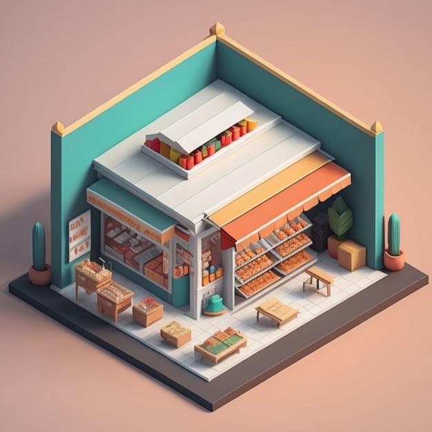 Photo 3d isometric shop building created with generative ai