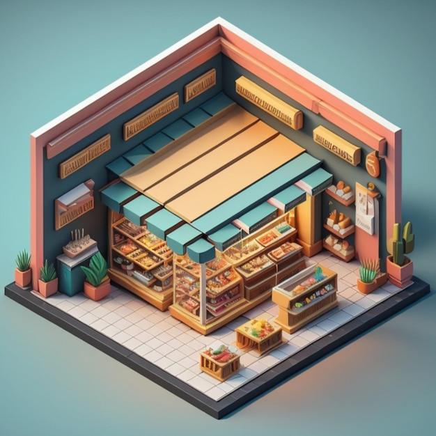 3D isometric shop building created with generative AI