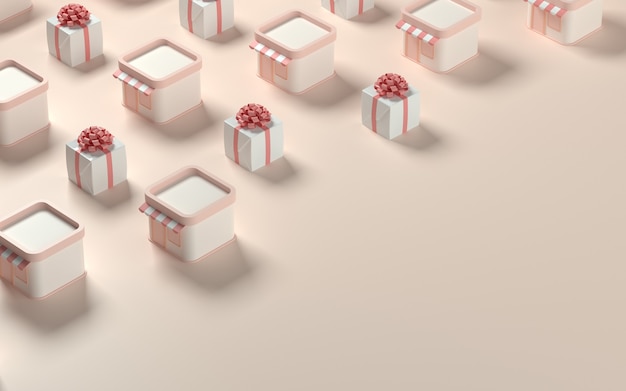 3D isometric store and gift pattern christmas background. 3d illustration