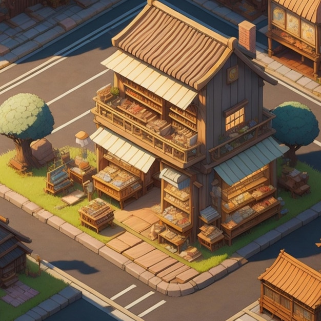 3D Isometric store in Japanese style made with generative AI