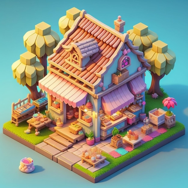 3D Isometric store in Japanese style made with generative AI