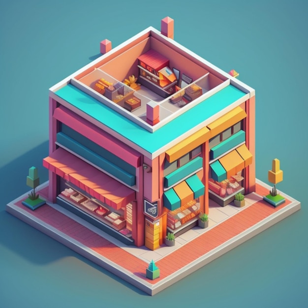 3D Isometric store in Japanese style made with generative AI