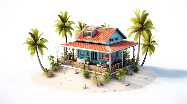 3D Isometrische Caribische strandhuis