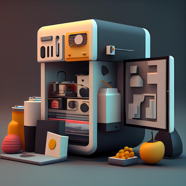 3d isometrische illustratie van een oude machine Retro stijl