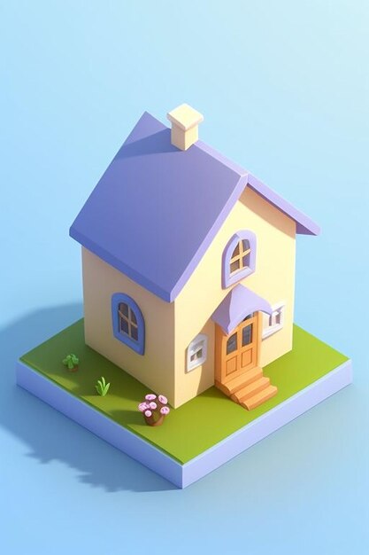 Foto 3d isometrische mini-huis 3d gerenderde afbeelding