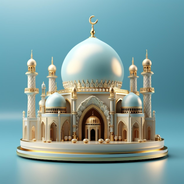 3D Isometrische moskee lichtblauwe achtergrond