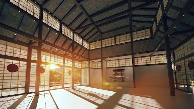 3D Japanese hall for karate training