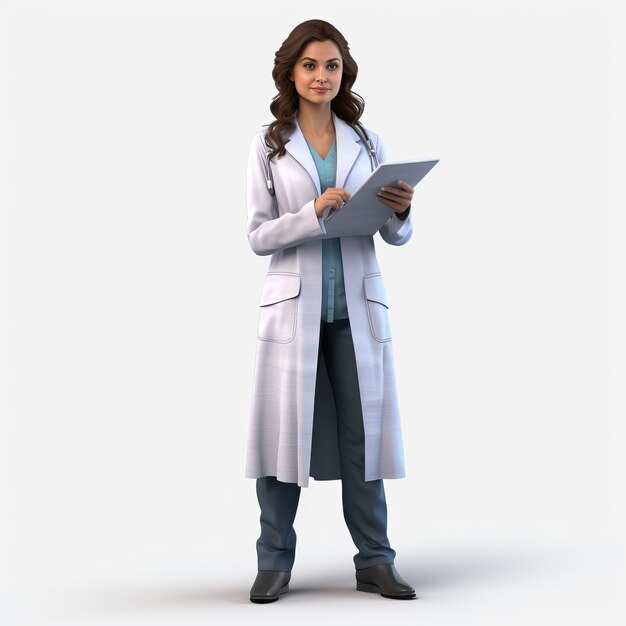 Photo 3d jennifer doctor medical model holding clipboard and document