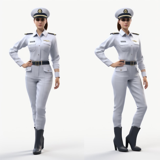 3d Jennifer Realistic Female Officer In White Uniform