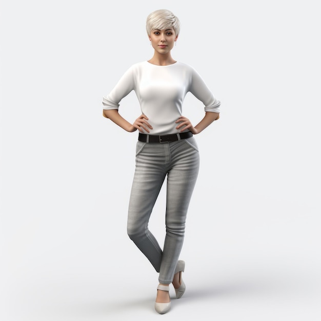 Photo 3d jennifer a stunning portrait in white shirt and gray pants