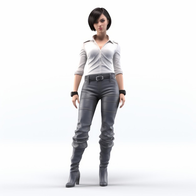 Photo 3d jennifer white studio portrait of a woman in grey skinny pants and high heel boots