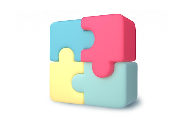 3D jigsaw puzzle pieces on white background Business concept Render illustration