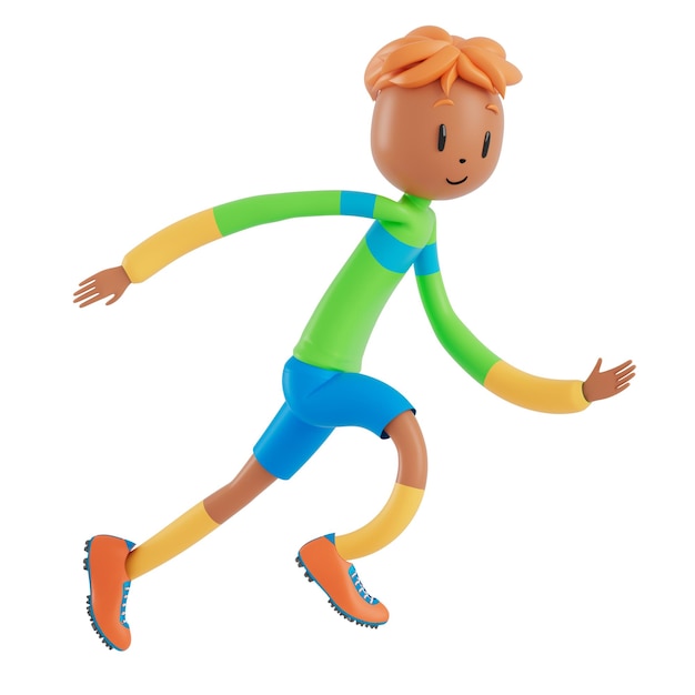 3D jongen stripfiguur in actie met uitknippad 3D illustrator sport activiteit oefening fitness training training levensstijl man speler technologie VR sportschool buiten cyberspace object concept