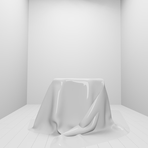 3D-kamer met een witte glanzende doek en een witte houten vloer