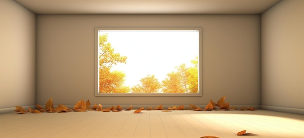 Foto 3d kamer met raam en bladeren