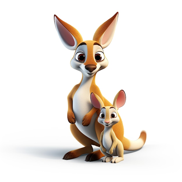 3d Kangaroo with a Joey in Disney cartoon style