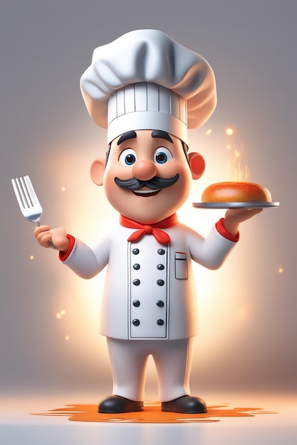 3D-karakter cartoon chef-kok op wit papier achtergrond volledige lichaam isloted achtergrond