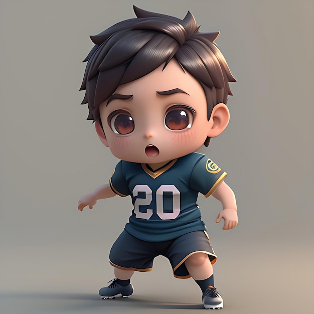 3d kawaii design character adorable boy playing football illustration Keyword