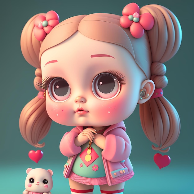 Photo 3d kawaii design character adorable and cute illustration