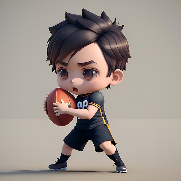 Foto 3d kawaii ontwerp karakter schattige jongen voetballen illustratie trefwoord