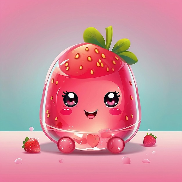 3d kawaii strawberry character