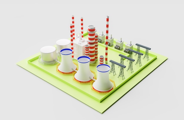 3d-kerncentrale fabriek, 3d-afbeelding rendering