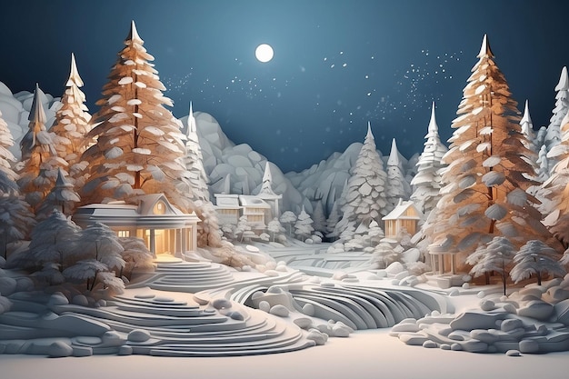 3d kerst sneeuwvlokken landschap