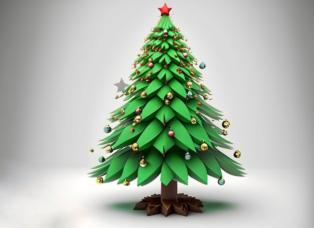 3D-kerstboom op witte achtergrond Kerst Concept