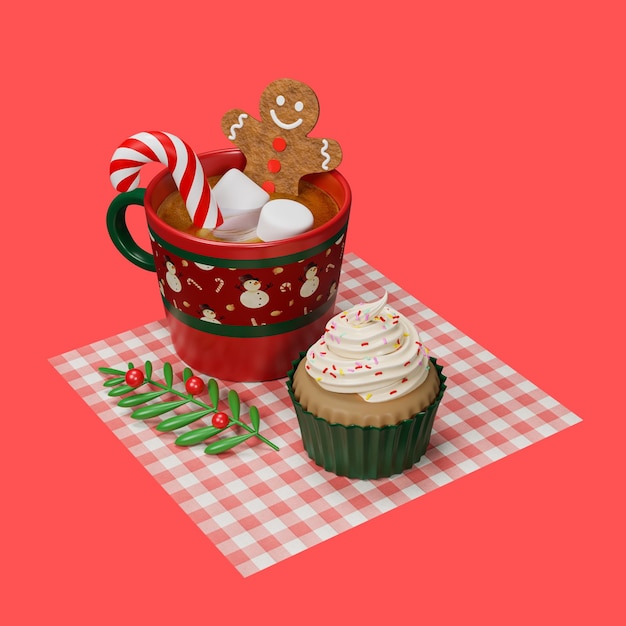 3D Kerstmis Nieuwjaar ornament decor objecten pictogram isoleren achtergrond 3D render illustratie