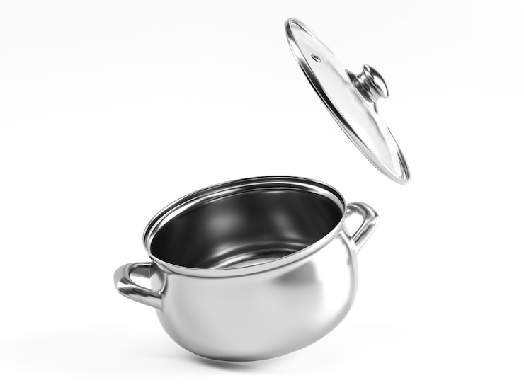 Foto 3d keukenpanconcept. 3d-gerenderde afbeelding