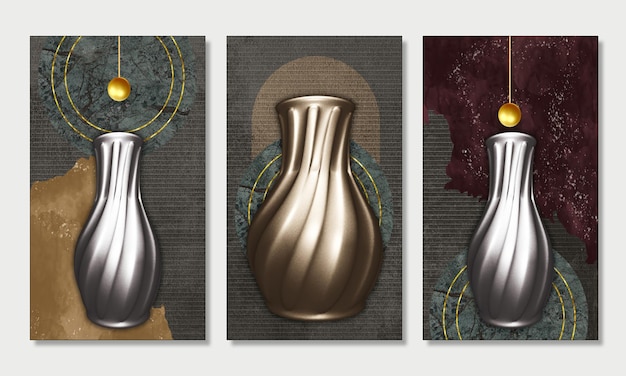 Foto 3d klassieke illustratie gouden en zilveren vazen met in modern behang