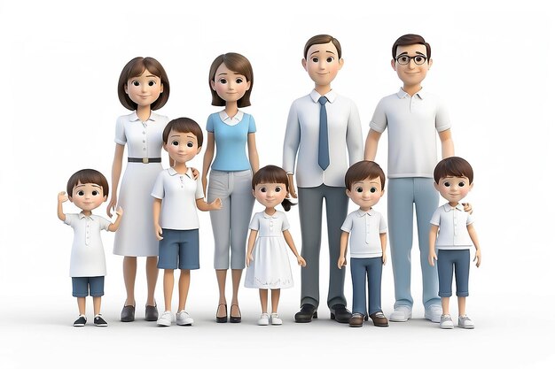 3d kleine mensen ouders met kinderen 3d beeld geïsoleerde witte achtergrond