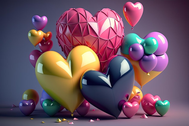 3D Kleurrijke Harten Valentijnsdag Achtergrond