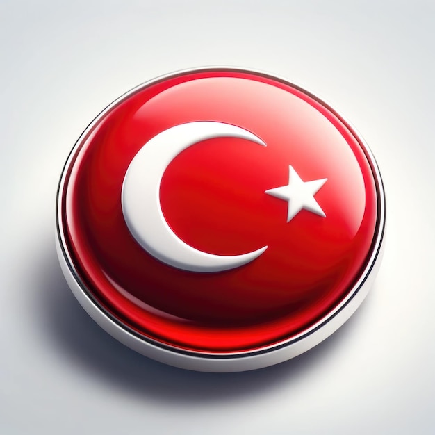 Foto 3d knop logo met turkse vlag op witte achtergrond