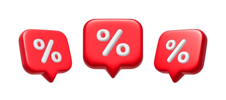 Foto 3d-kortingsbubbel met een percentage-symbool-icoon op een witte achtergrond