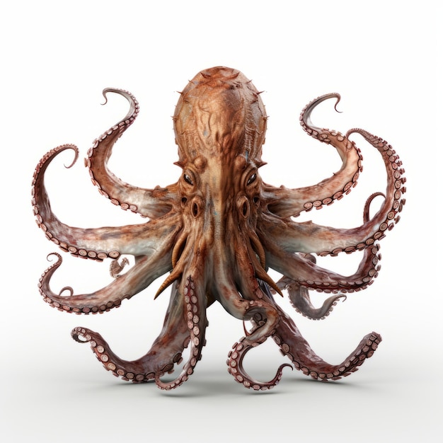 Photo 3d kraken octopus model render isolated on white background