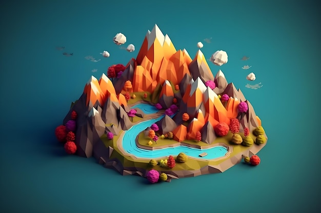 3D laag poly berg illustratie