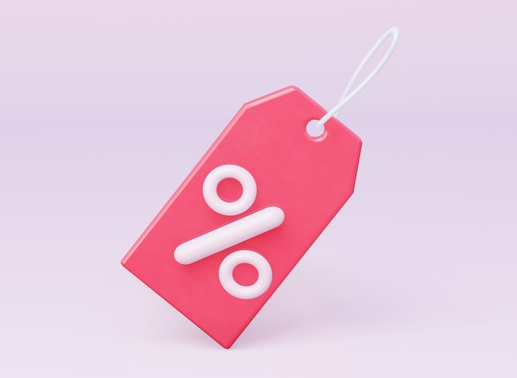 Фотография 3d ярлык с процентом. 3d-рендеринг.