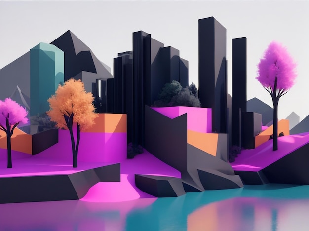 3D landscape Abstract concept Data visualization Minimal building Technological representation