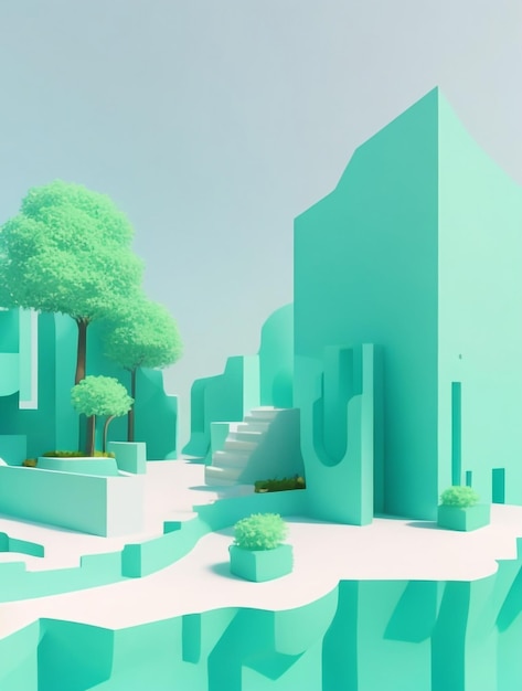 3D-landschap Abstract concept Data visualisatie Minimaal gebouw Technologische weergave