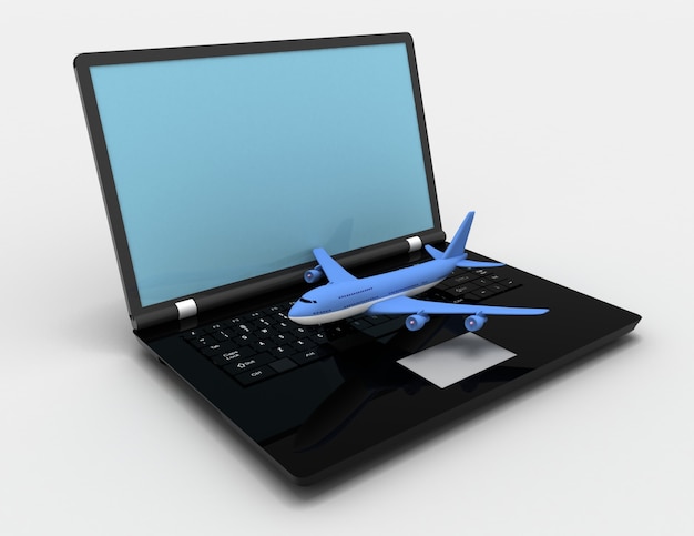 3d laptop and aircraft. 3d rendred illustration