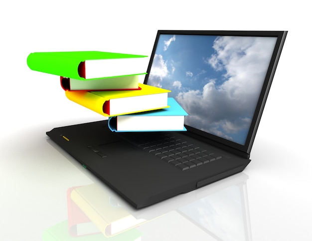 3d laptop and books