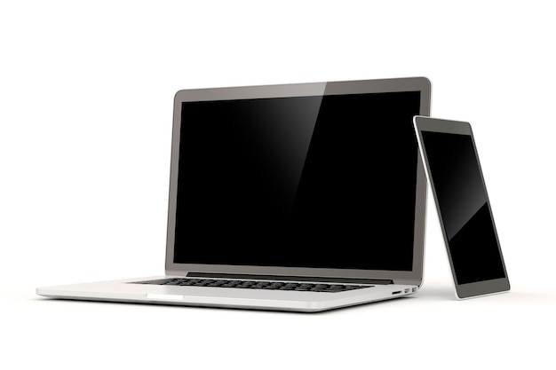 3D-laptop en tablet op witte achtergrond
