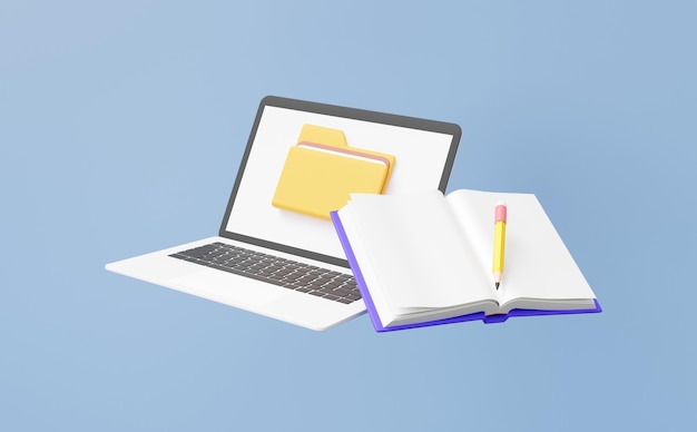 3d laptop mockup with file folders document 3d rendering illustration
