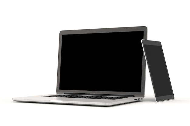 3d laptop and tablet on white background