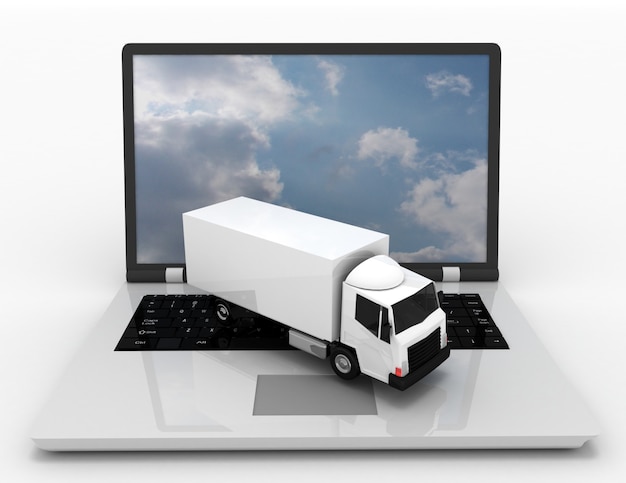 3d laptop and truck.3d illustration