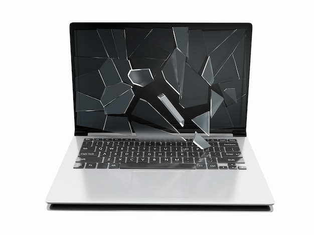 Photo 3d laptop with broken screen