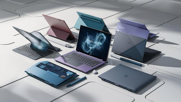 Photo 3d laptops on white background
