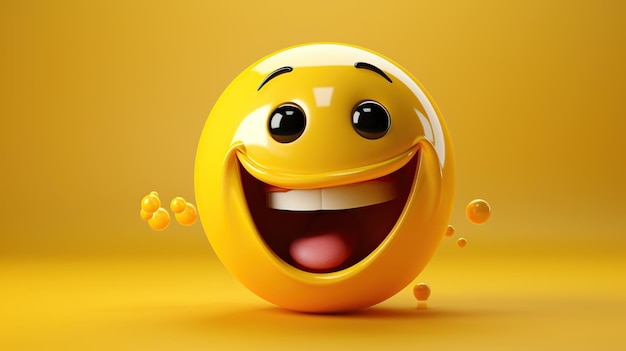 Photo 3d laughing emoji on isolated yellow background