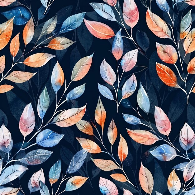 Фото 3d листья акварели бесшовный текстильный рисунок